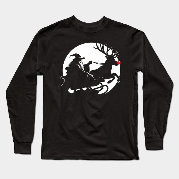 Mystical Figure on Santa's Sledge - Fantasy Long Sleeve T-Shirt by Fenay-Designs